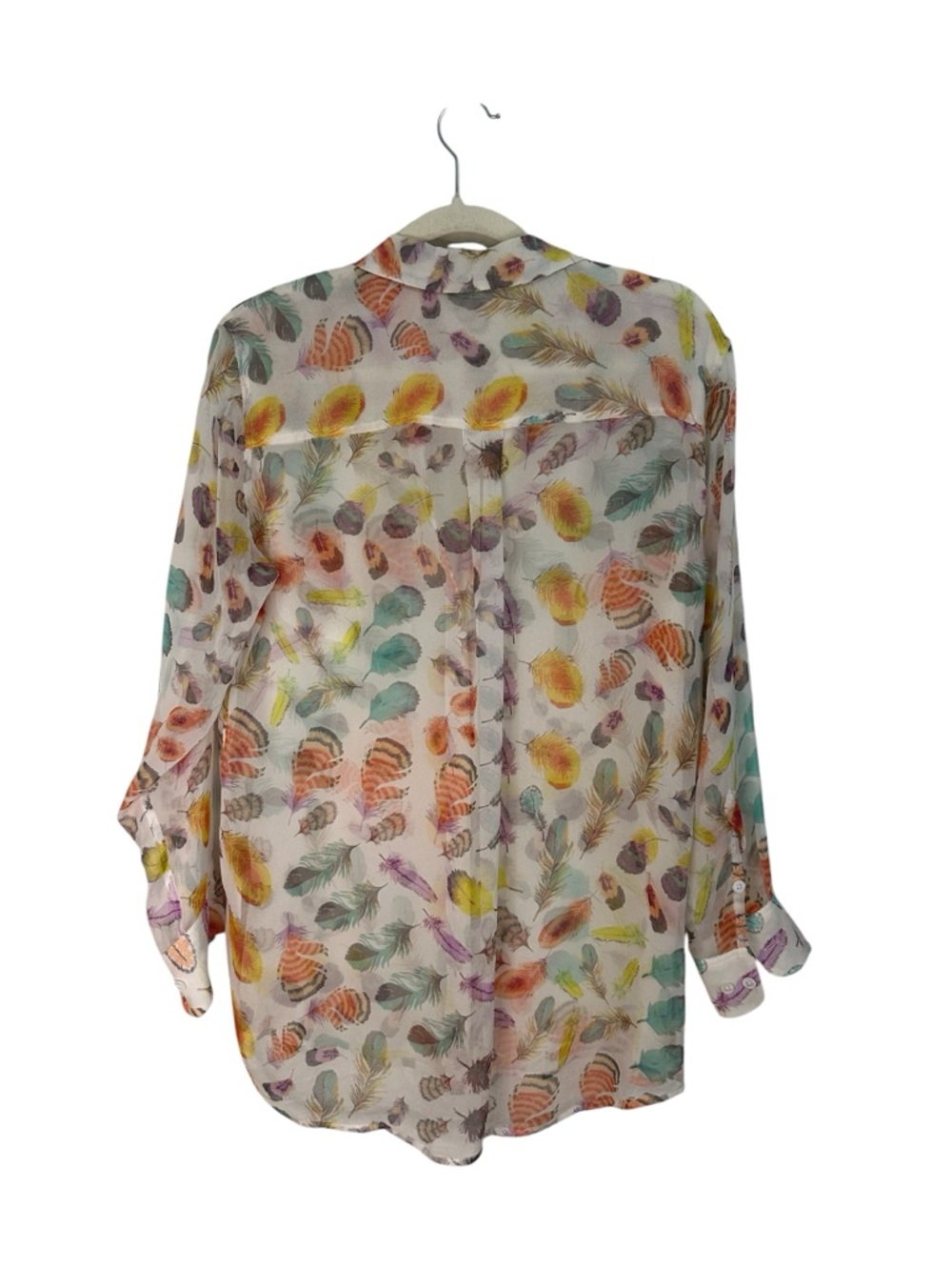 Equipment Femme Button Down Silk Blouse Sheer Feather Print Size Small - Picture 4 of 6